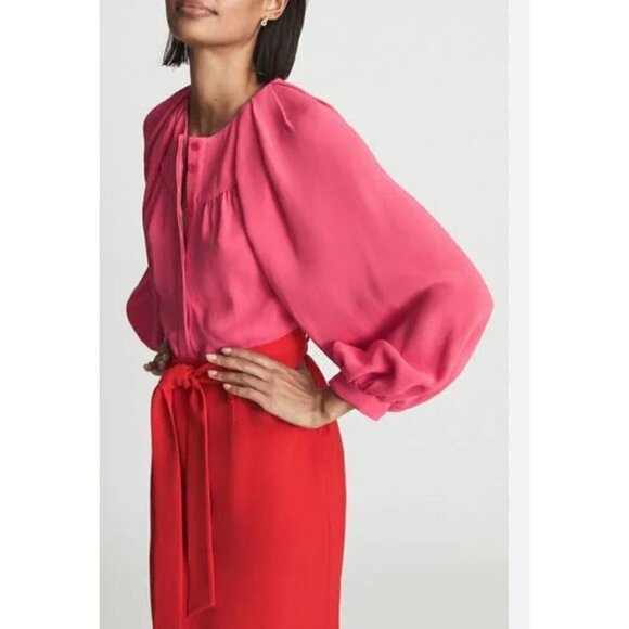 REISS Valentina Color Clash Dress Pink Red Womens Size US 4 - Picture 3 of 12